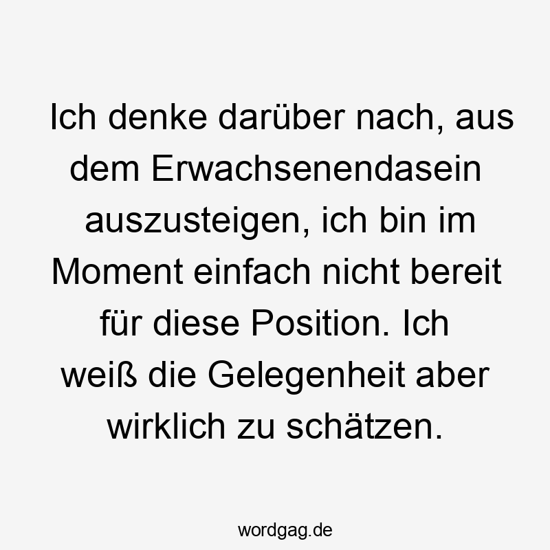 Ich denke darüber nach, aus dem Erwachsenendasein auszusteigen, ich bin im Moment einfach nicht bereit für diese Position. Ich weiß die Gelegenheit aber wirklich zu schätzen.