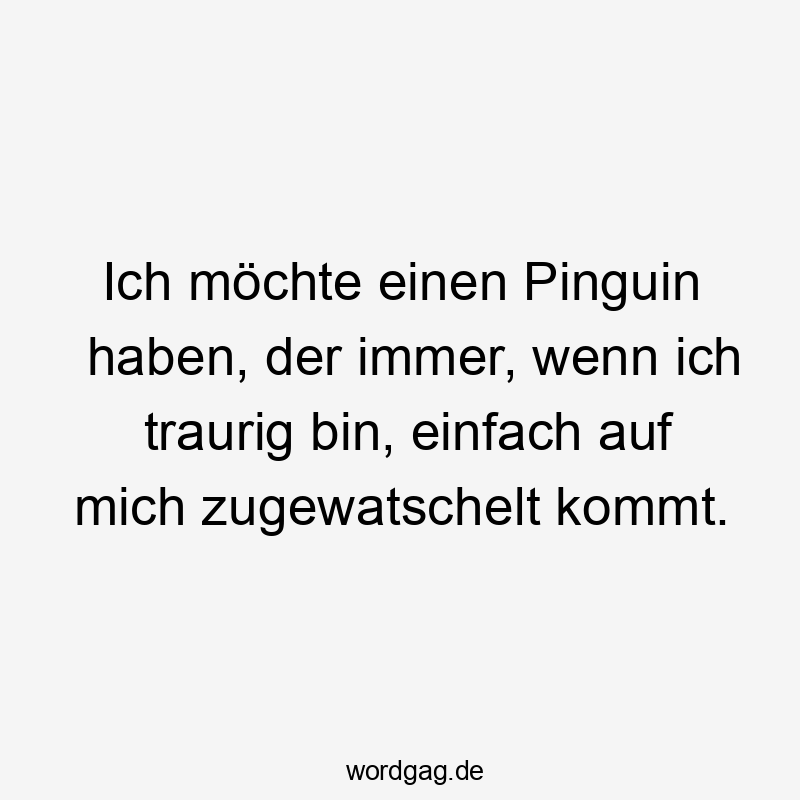 Ich möchte einen Pinguin haben, der immer, wenn ich traurig bin, einfach auf mich zugewatschelt kommt.