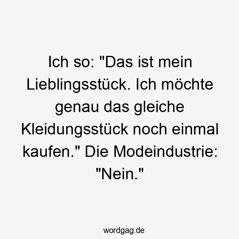 Ich so: "Das ist mein Lieblingsstück. Ich möchte genau das gleiche Kleidungsstück noch einmal kaufen." Die Modeindustrie: "Nein."