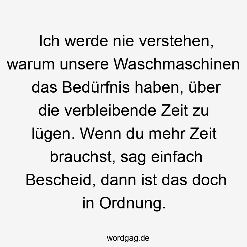 Ich werde nie verstehen, warum unsere Waschmaschinen das Bedürfnis haben, über die verbleibende Zeit zu lügen. Wenn du mehr Zeit brauchst, sag einfach Bescheid, dann ist das doch in Ordnung.