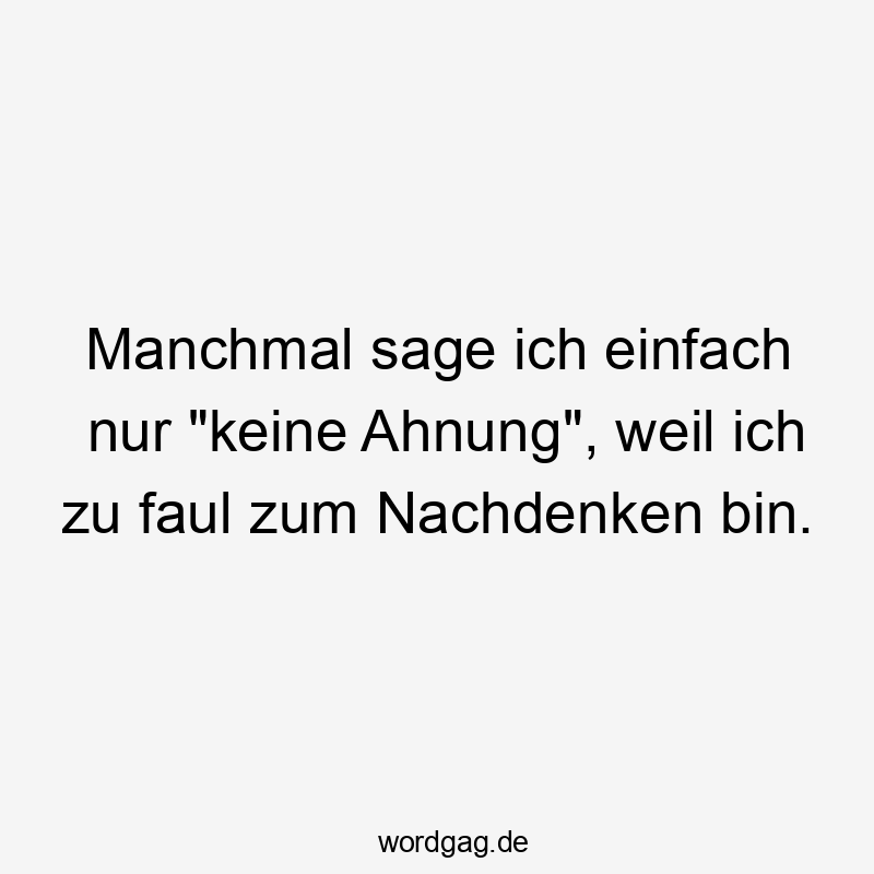 Manchmal sage ich einfach nur "keine Ahnung", weil ich zu faul zum Nachdenken bin.