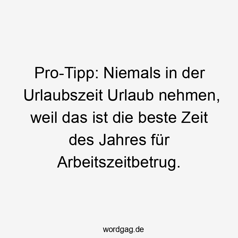 Pro-Tipp: Niemals in der Urlaubszeit Urlaub nehmen, weil das ist die beste Zeit des Jahres für Arbeitszeitbetrug.