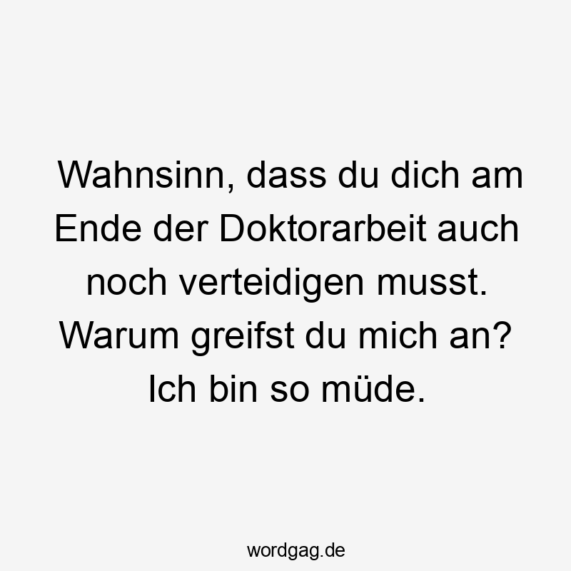 Wahnsinn, dass du dich am Ende der Doktorarbeit auch noch verteidigen musst. Warum greifst du mich an? Ich bin so müde.