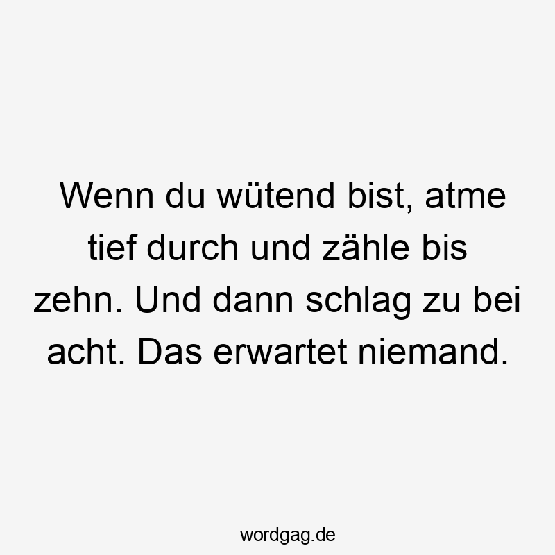 Lustige Sprüche: zählen - Wenn du wütend bist, atme tief durch und zähle bis zehn. Und dann schlag zu bei acht. Das erwartet niemand.