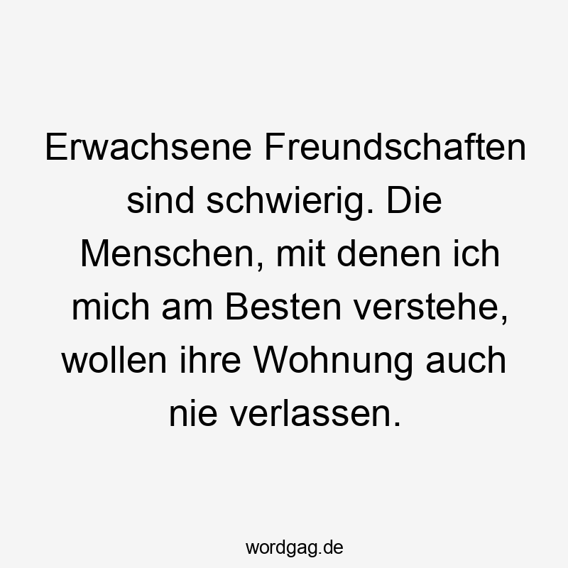 Erwachsene Freundschaften sind schwierig. Die Menschen, mit denen ich mich am Besten verstehe, wollen ihre Wohnung auch nie verlassen.