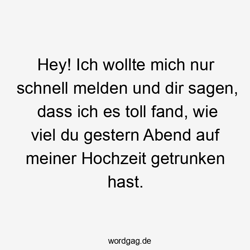 Lustige Sprüche: Erinnerung - Hey! Ich wollte mich nur schnell melden und dir sagen, dass ich es toll fand, wie viel du gestern Abend auf meiner Hochzeit getrunken hast.