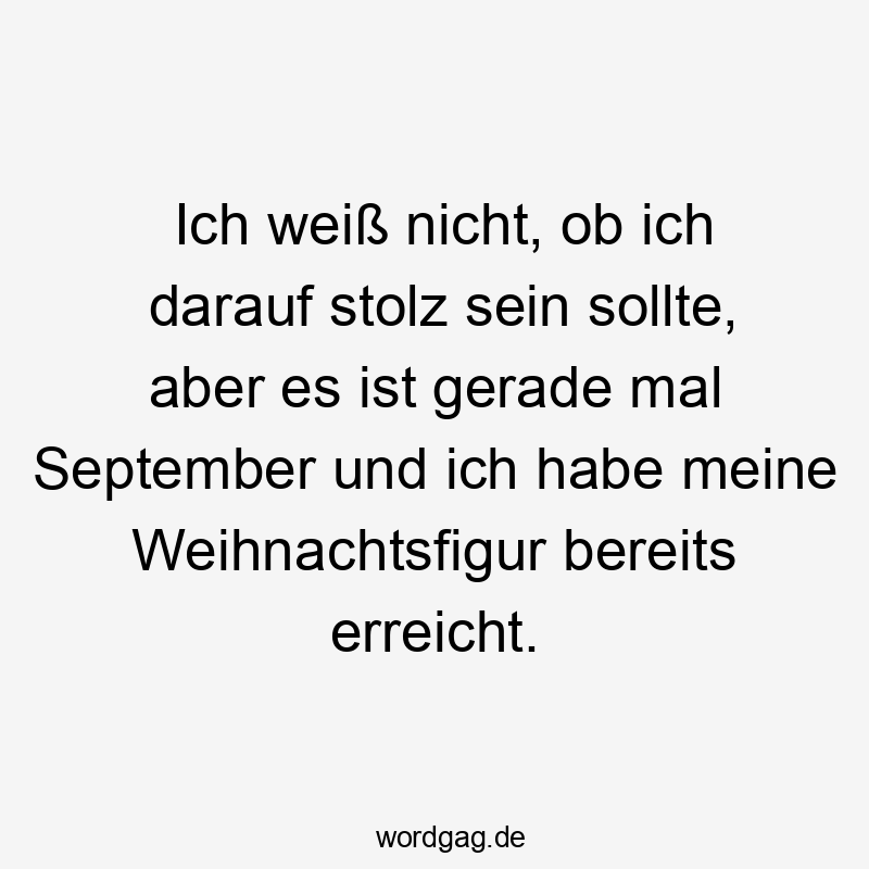 Lustige Sprüche: Stolz - Ich weiß nicht, ob ich darauf stolz sein sollte, aber es ist gerade mal September und ich habe meine Weihnachtsfigur bereits erreicht.