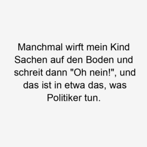 Manchmal wirft mein Kind Sachen auf den Boden und schreit dann "Oh nein!", und das ist in etwa das, was Politiker tun.