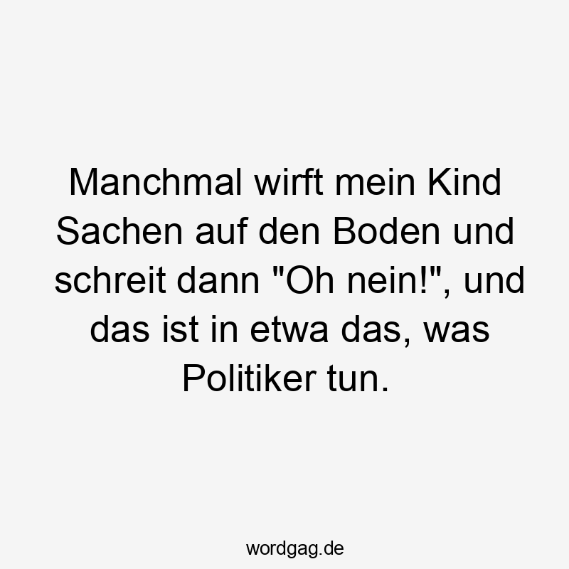 Manchmal wirft mein Kind Sachen auf den Boden und schreit dann "Oh nein!", und das ist in etwa das, was Politiker tun.