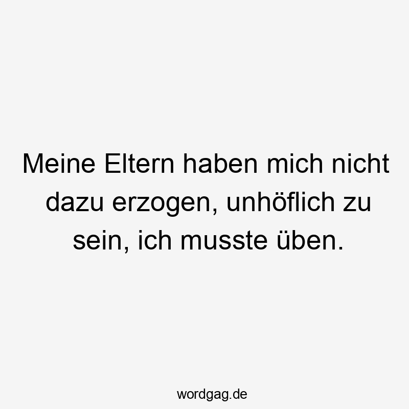 Meine Eltern haben mich nicht dazu erzogen, unhöflich zu sein, ich musste üben.