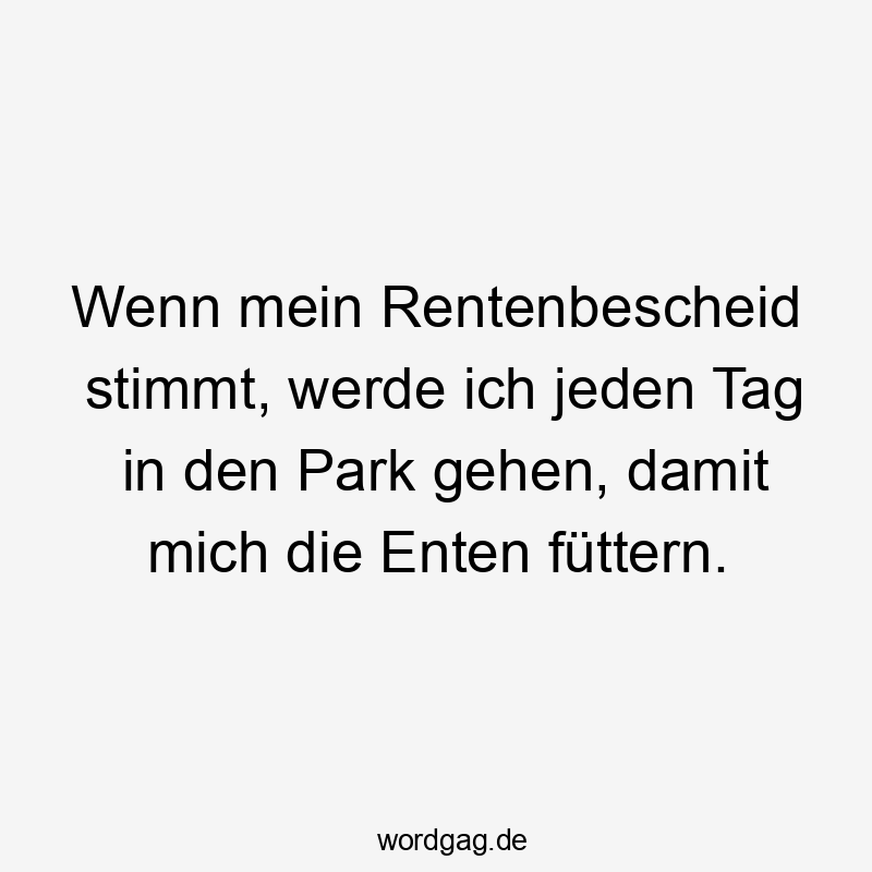 Wenn mein Rentenbescheid stimmt, werde ich jeden Tag in den Park gehen, damit mich die Enten füttern.