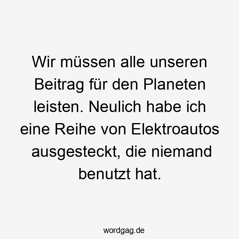 Wir müssen alle unseren Beitrag für den Planeten leisten. Neulich habe ich eine Reihe von Elektroautos ausgesteckt, die niemand benutzt hat.