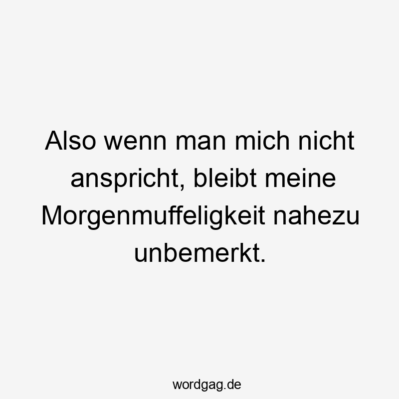 Lustige Sprüche: Morgenmuffel - Also wenn man mich nicht anspricht, bleibt meine Morgenmuffeligkeit nahezu unbemerkt.