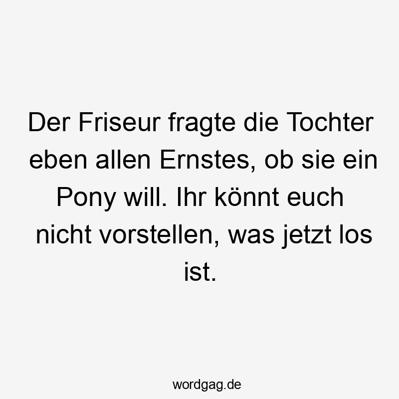 Lustige Sprüche: los - Der Friseur fragte die Tochter eben allen Ernstes, ob sie ein Pony will. Ihr könnt euch nicht vorstellen, was jetzt los ist.