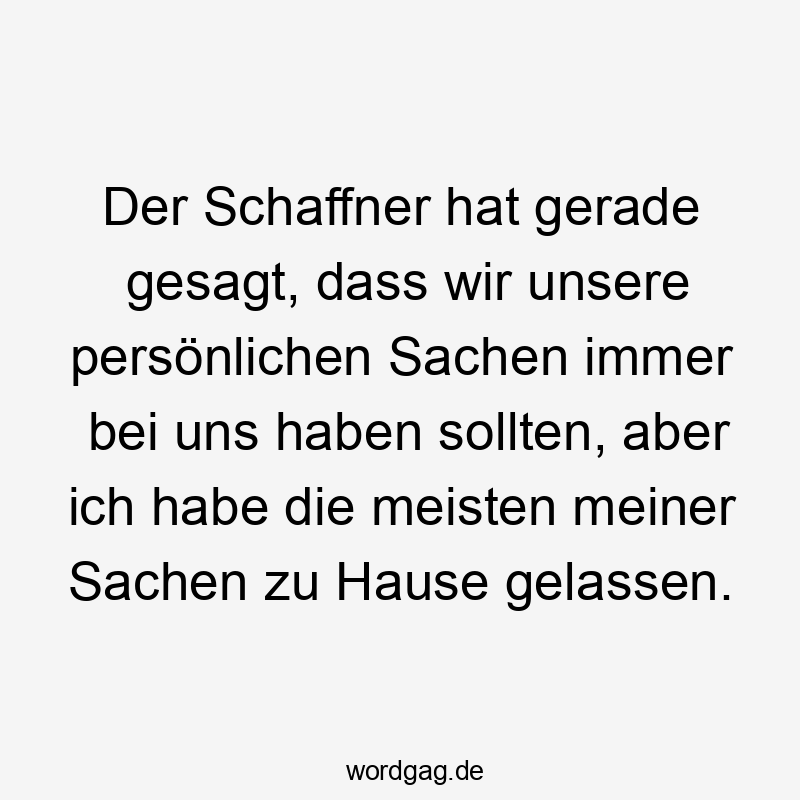Lustige Zugfahrt Sprüche - Der Schaffner hat gerade gesagt, dass wir unsere persönlichen Sachen immer bei uns haben sollten, aber ich habe die meisten meiner Sachen zu Hause gelassen.