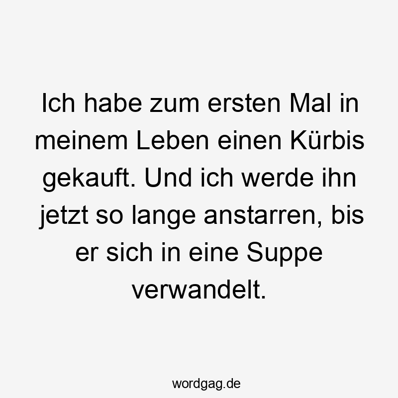 Ich habe zum ersten Mal in meinem Leben einen Kürbis gekauft. Und ich werde ihn jetzt so lange anstarren, bis er sich in eine Suppe verwandelt.