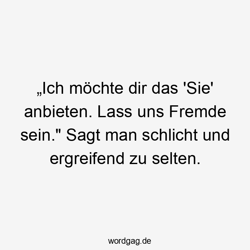 „Ich möchte dir das 'Sie' anbieten. Lass uns Fremde sein." Sagt man schlicht und ergreifend zu selten.