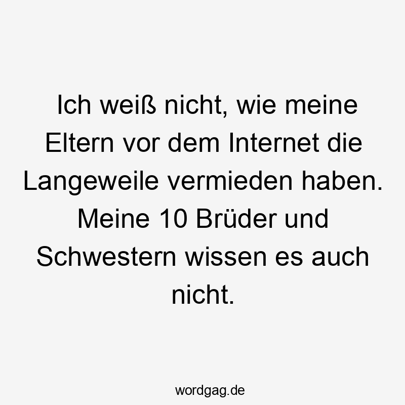 Ich weiß nicht, wie meine Eltern vor dem Internet die Langeweile vermieden haben. Meine 10 Brüder und Schwestern wissen es auch nicht.