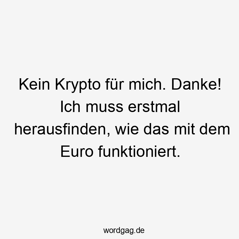 Lustige Sprüche: Krypto - Kein Krypto für mich. Danke! Ich muss erstmal herausfinden, wie das mit dem Euro funktioniert.