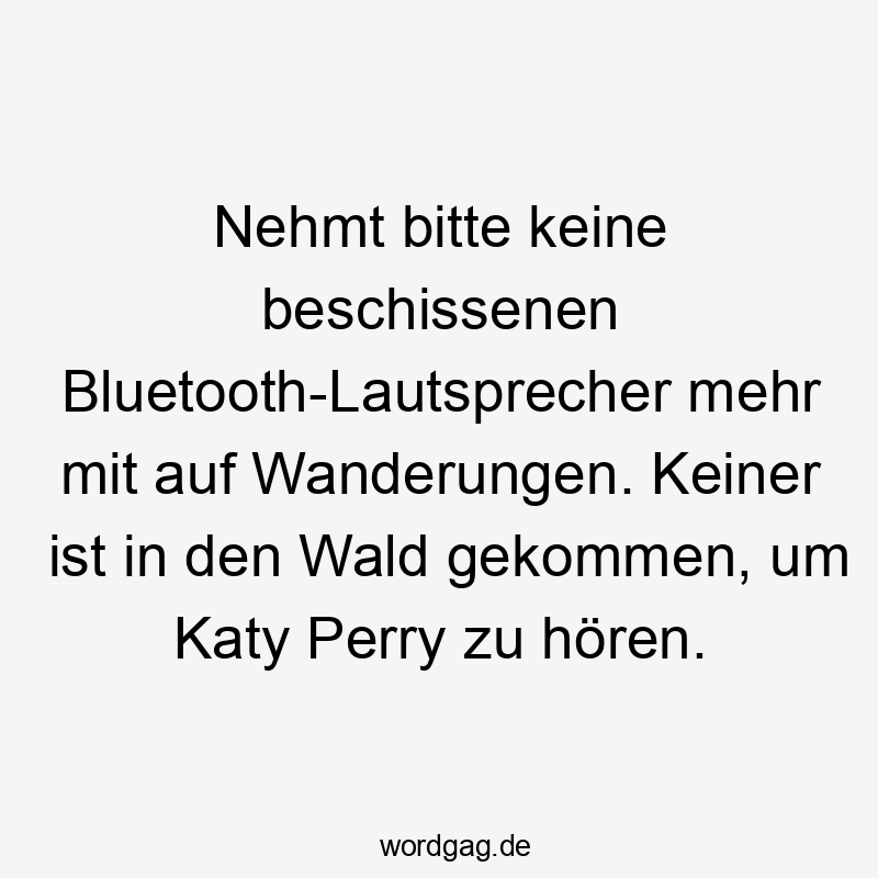 Nehmt bitte keine beschissenen Bluetooth-Lautsprecher mehr mit auf Wanderungen. Keiner ist in den Wald gekommen, um Katy Perry zu hören.