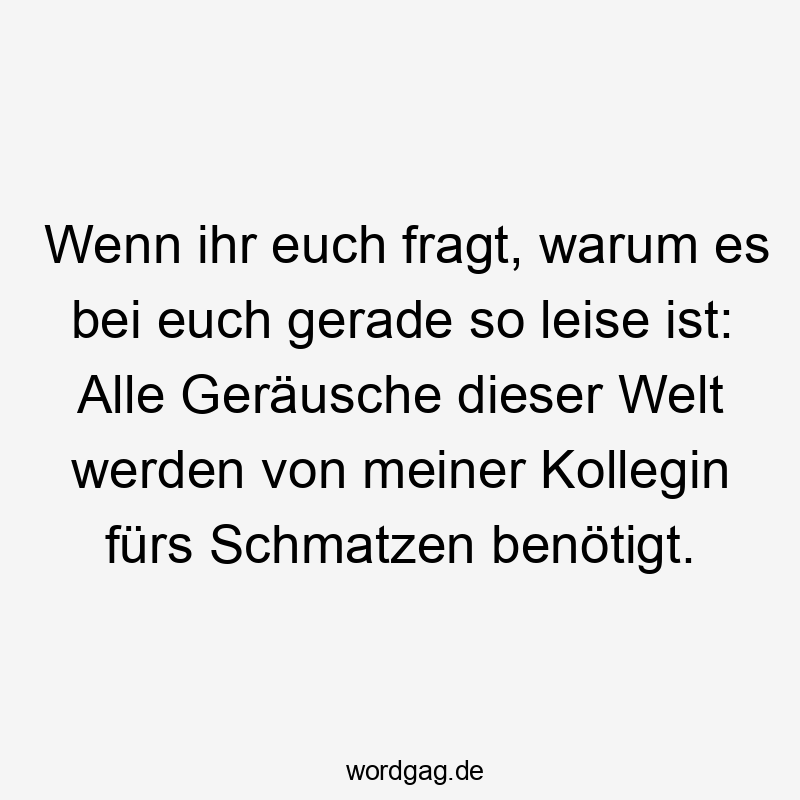 Lustige Sprüche: Welt - Wenn ihr euch fragt, warum es bei euch gerade so leise ist: Alle Geräusche dieser Welt werden von meiner Kollegin fürs Schmatzen benötigt.