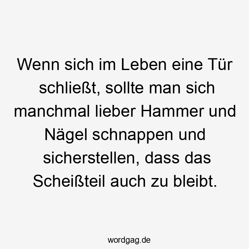 Lustige Hammer Sprüche - Wenn sich im Leben eine Tür schließt, sollte man sich manchmal lieber Hammer und Nägel schnappen und sicherstellen, dass das Scheißteil auch zu bleibt.