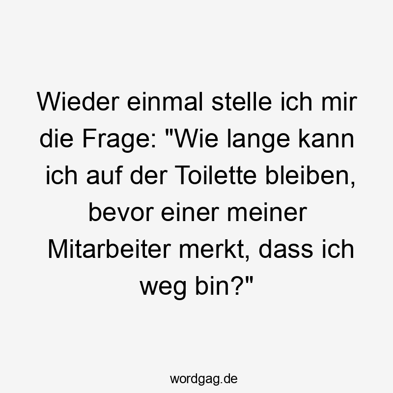 Wieder einmal stelle ich mir die Frage: "Wie lange kann ich auf der Toilette bleiben, bevor einer meiner Mitarbeiter merkt, dass ich weg bin?"