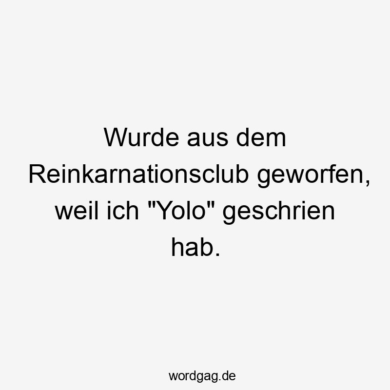 Lustige Sprüche: Yolo - Wurde aus dem Reinkarnationsclub geworfen, weil ich „Yolo“ geschrien hab.