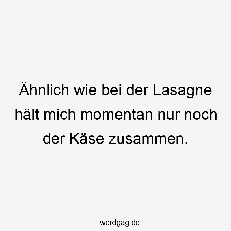 Lustige Sprüche: Essen - Ähnlich wie bei der Lasagne hält mich momentan nur noch der Käse zusammen.