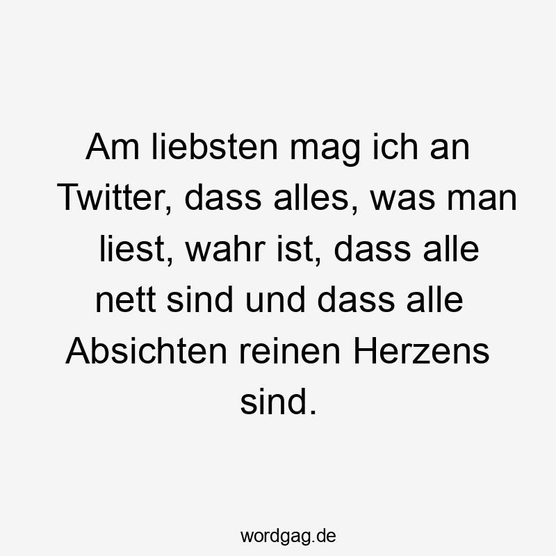 Lustige Sprüche: Twitter - Am liebsten mag ich an Twitter, dass alles, was man liest, wahr ist, dass alle nett sind und dass alle Absichten reinen Herzens sind.