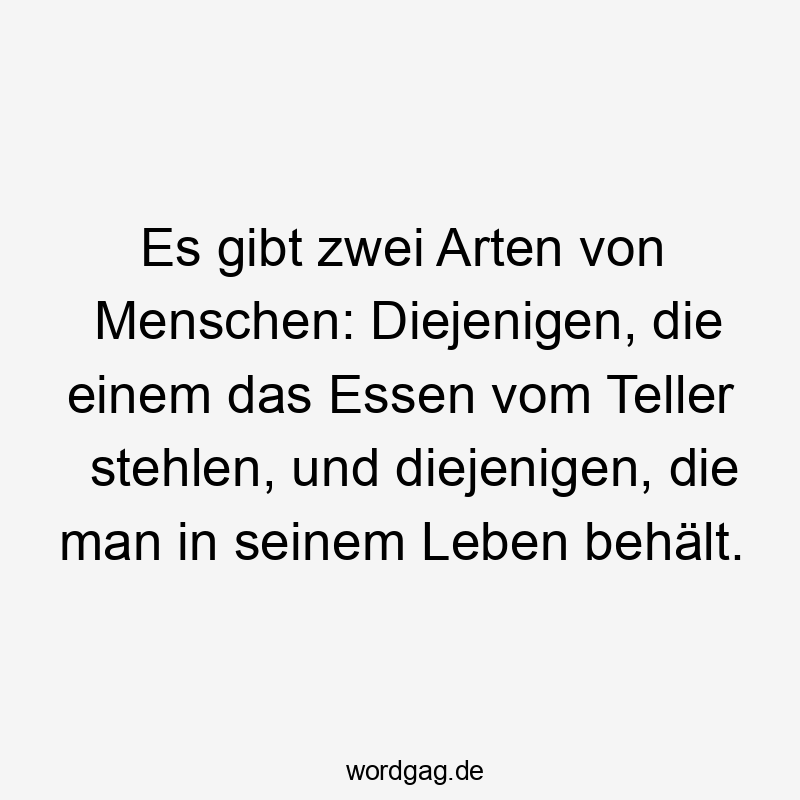 Lustige Sprüche: Freundschaft - Es gibt zwei Arten von Menschen: Diejenigen, die einem das Essen vom Teller stehlen, und diejenigen, die man in seinem Leben behält.