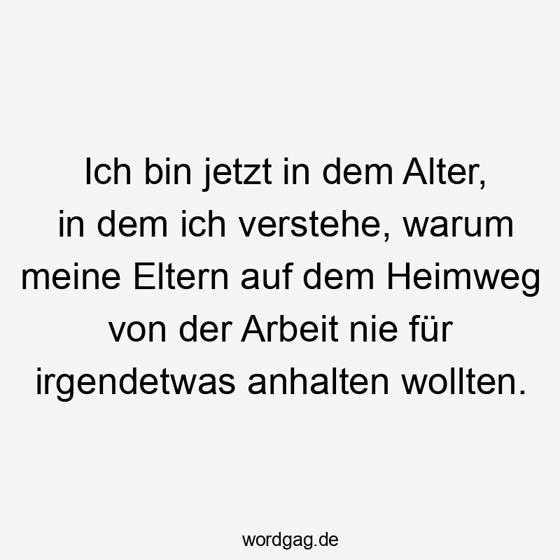 Ich bin jetzt in dem Alter, in dem ich verstehe, warum meine Eltern auf dem Heimweg von der Arbeit nie für irgendetwas anhalten wollten.