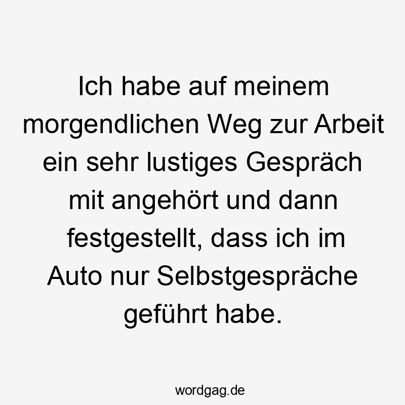 Ich habe auf meinem morgendlichen Weg zur Arbeit ein sehr lustiges Gespräch mit angehört und dann festgestellt, dass ich im Auto nur Selbstgespräche geführt habe.