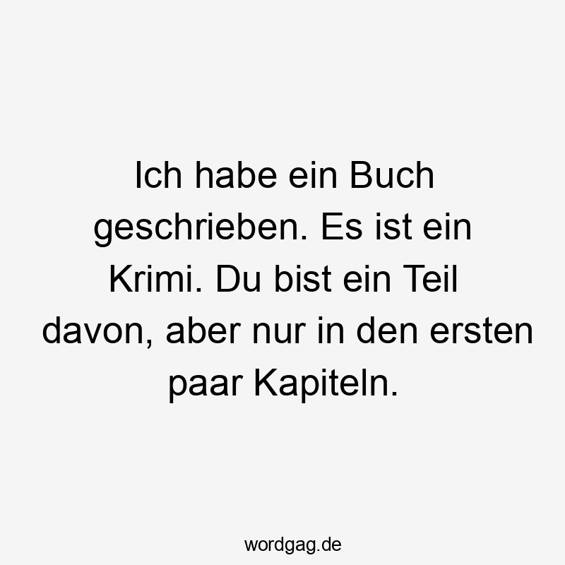 Lustige Sprüche: Kapitel - Ich habe ein Buch geschrieben. Es ist ein Krimi. Du bist ein Teil davon, aber nur in den ersten paar Kapiteln.