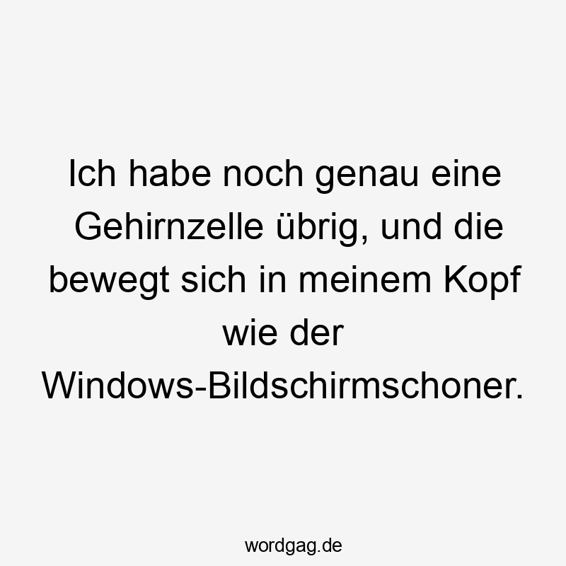 Ich habe noch genau eine Gehirnzelle übrig, und die bewegt sich in meinem Kopf wie der Windows-Bildschirmschoner.