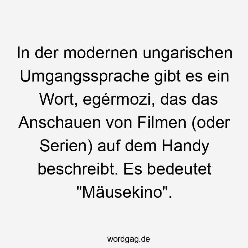 Lustige Sprüche: Umgangssprache - In der modernen ungarischen Umgangssprache gibt es ein Wort, egérmozi, das das Anschauen von Filmen (oder Serien) auf dem Handy beschreibt. Es bedeutet „Mäusekino“.