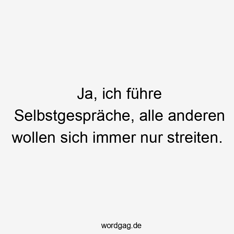 Ja, ich führe Selbstgespräche, alle anderen wollen sich immer nur streiten.