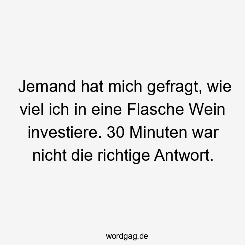 Lustige Sprüche: Zeit - Jemand hat mich gefragt, wie viel ich in eine Flasche Wein investiere. 30 Minuten war nicht die richtige Antwort.