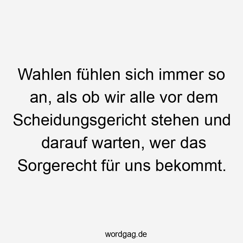 Wahlen fühlen sich immer so an, als ob wir alle vor dem Scheidungsgericht stehen und darauf warten, wer das Sorgerecht für uns bekommt.