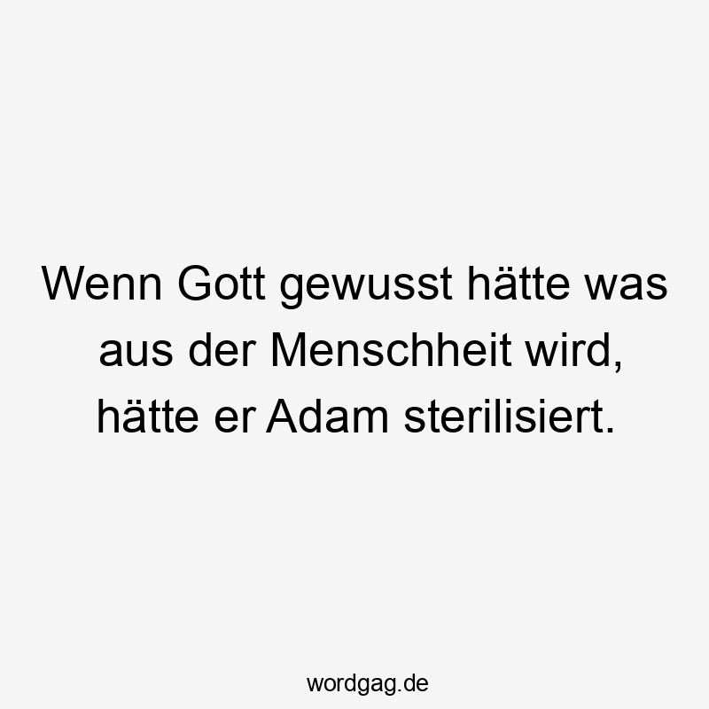 Lustige Sprüche: Ironie - Wenn Gott gewusst hätte was aus der Menschheit wird, hätte er Adam sterilisiert.