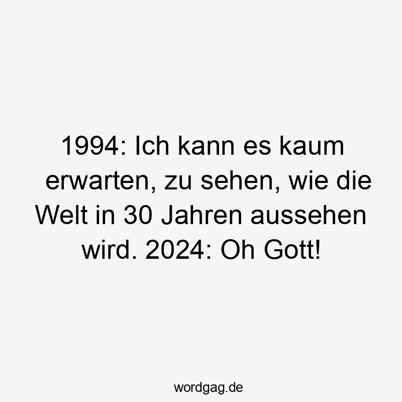 Lustige Sprüche: Welt - 1994: Ich kann es kaum erwarten, zu sehen, wie die Welt in 30 Jahren aussehen wird. 2024: Oh Gott!