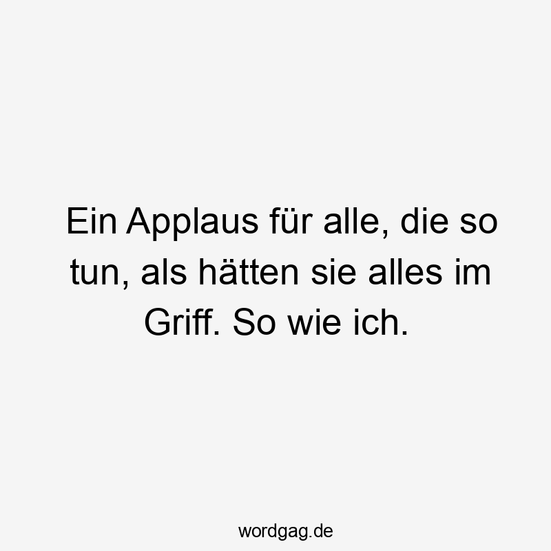 Ein Applaus für alle, die so tun, als hätten sie alles im Griff. So wie ich.