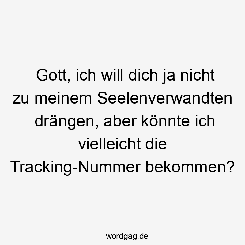 Gott, ich will dich ja nicht zu meinem Seelenverwandten drängen, aber könnte ich vielleicht die Tracking-Nummer bekommen?