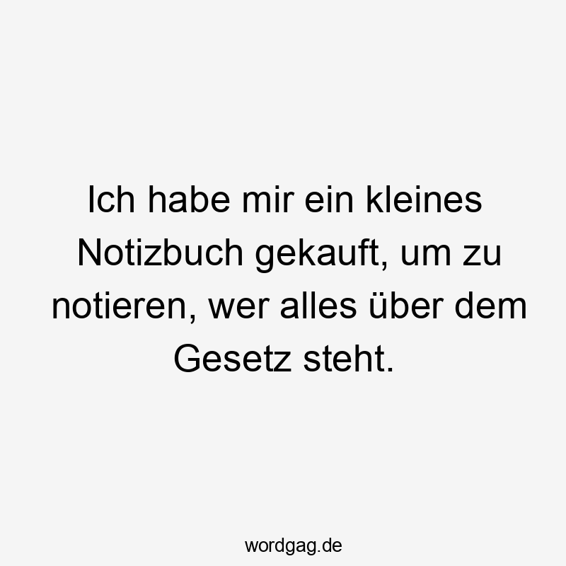 Ich habe mir ein kleines Notizbuch gekauft, um zu notieren, wer alles über dem Gesetz steht.