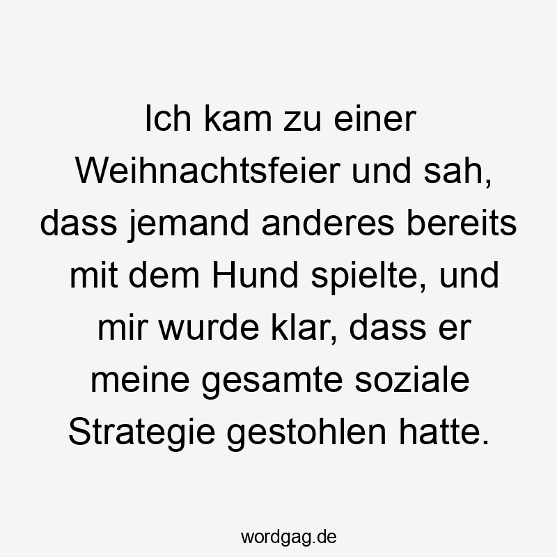 Ich kam zu einer Weihnachtsfeier und sah, dass jemand anderes bereits mit dem Hund spielte, und mir wurde klar, dass er meine gesamte soziale Strategie gestohlen hatte.