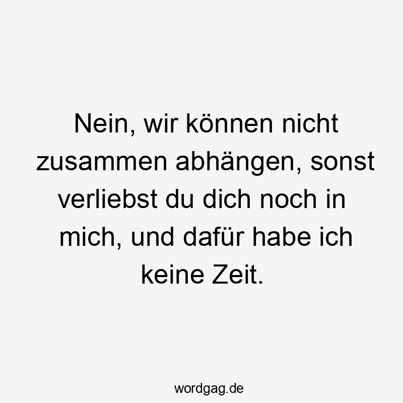 Nein, wir können nicht zusammen abhängen, sonst verliebst du dich noch in mich, und dafür habe ich keine Zeit.