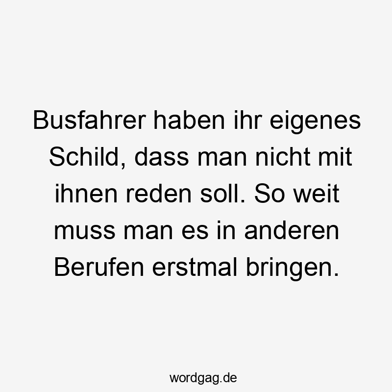 Busfahrer haben ihr eigenes Schild, dass man nicht mit ihnen reden soll. So weit muss man es in anderen Berufen erstmal bringen.