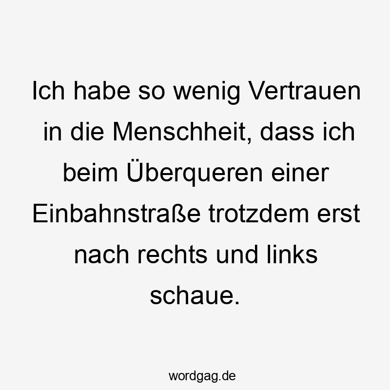 Ich habe so wenig Vertrauen in die Menschheit, dass ich beim Überqueren einer Einbahnstraße trotzdem erst nach rechts und links schaue.