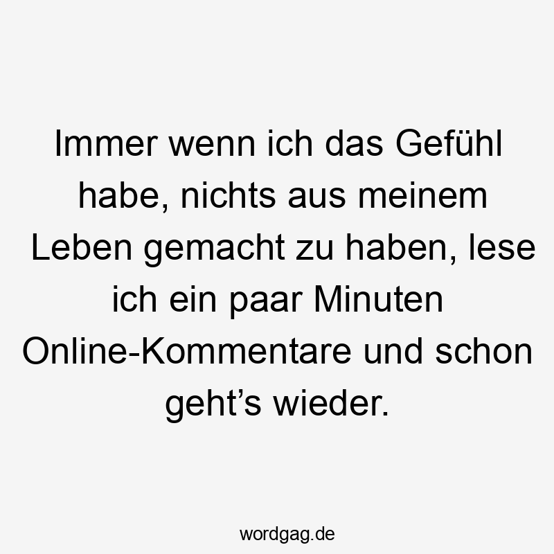 Immer wenn ich das Gefühl habe, nichts aus meinem Leben gemacht zu haben, lese ich ein paar Minuten Online-Kommentare und schon geht’s wieder.