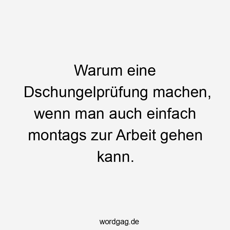 Warum eine Dschungelprüfung machen, wenn man auch einfach montags zur Arbeit gehen kann.